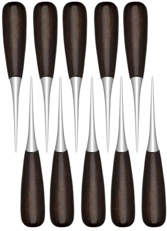 THINCAN 10Pcs Heavy Duty Leather Awl For Shoe Repair Leather Craft Project Wood Handle Sewing Awl Tool With Metal Pointed Tip Professional With Sheath