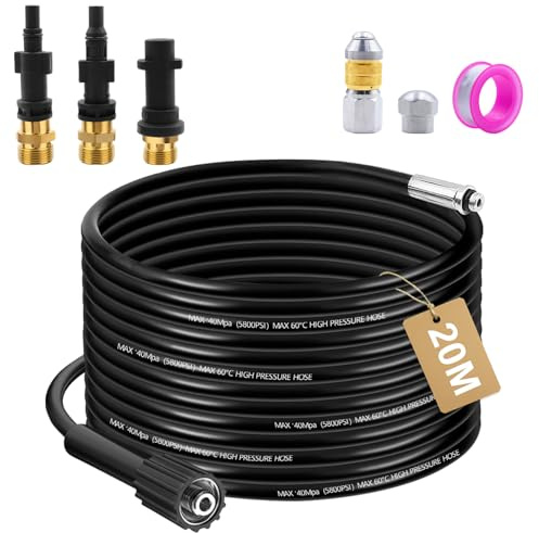 20M Desatascador Tuberías a Presión Adecuado para Kärcher K2 K3 K4 K5 K7 Limpiadoras a Presión, Manguera Desatascador Tuberías 180Bar para Lavor Parkside y Bosch con Adaptador y Boquillas