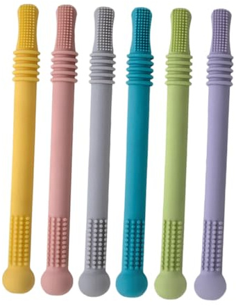 JOINPAYA 6 Stück Teiliges Beißspielzeug Bunte Hohle Teething Straws aus Sicherem Material Sanfte Zahnungshilfe für Junge Mädchen und Kleinkinder Stimuliert Mundmotorik Beruhigt Gereiztes