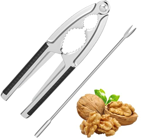 Ouligay Cascanueces de nueces para nueces y avellanas, cascanueces de metal con mango antideslizante, cascanueces para nueces y avellanas con cáscara de nueces de Brasil