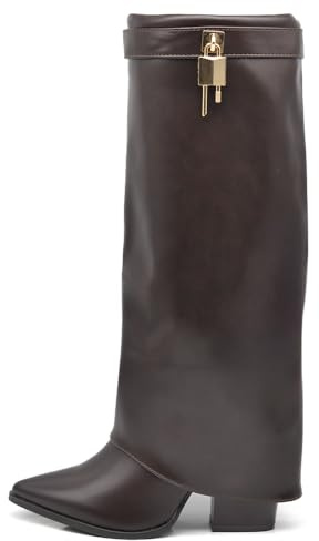 IF FASHION Stivali Alti A Punta Gambale A Ghetta Cownboy Texani Con Tacco Alto Da Donna GA017