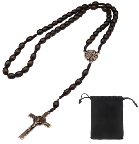 NOPKESV Collar de Rosario (1 pieza), Cadena con Cruz Ortodoxa y Cuentas de Oración de Madera Natural, para Cristianos Católicos, hombre y Comunión Religiosa, Bautismo, Misa, Biblia