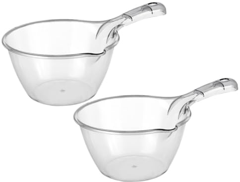 LALADEFIEE 2 Cucharones de Plástico para Agua de Cocina y Baño, Mango Largo Ergonómico, Tamaño Grande, Color Gris, Utensilios Multifuncionales para Uso Doméstico y Restaurante, Ideales