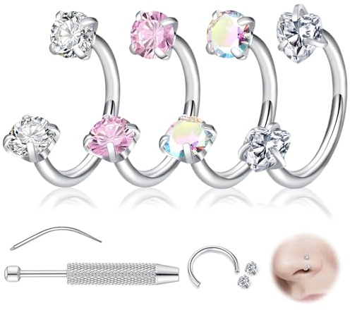 4 Pcs 18G Nasenpiercing Titan Hufeisen Hufeisen Piercing füR MäNner und Frauen Geeignet füR Nase, OhrblöCke und Ohrschirmpiercing