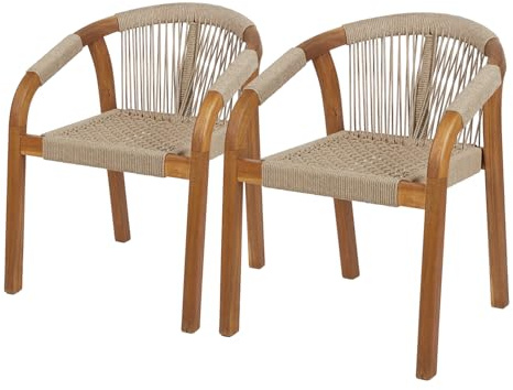 BUTLERS Gartenstuhl 2er-Set mit Rope-Geflecht -Bayonne- FSC-zertifizierte Akazienholz | Moderne Gartensessel mit Armlehnen | Balkonstühle & Terrassenstühle Set | Gartenmöbel & Balkonmöbel