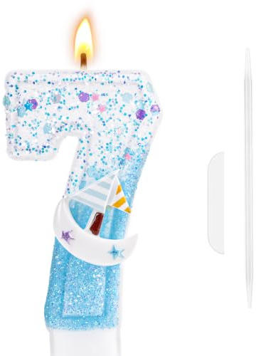 AYBUY Ocean födelsedagsljus, glitter 7 sifferljus