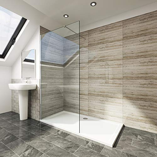 ELEGANT 800x1850mm Walk in Shower Enclosure Wet Room Screen Panel 6mm Tougheded Safety Glass with 1200x800mm Tray and Waste Trap