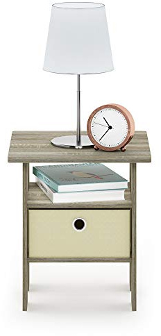 Furinno ANDREY Side Table, End Table, Night Stand with Open Shelves and Storage Bin, Bedside Table, for Living Room, Bedroom, Sonoma Oak