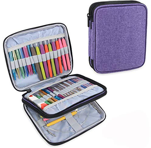 Teamoy Häkelnadeltasche Nähset bag für austauschbare Rundstricknadeln, Ergonomische Häkelhaken, Aluminium Häkelhaken, Strickzubehör und vieles mehr, Lila