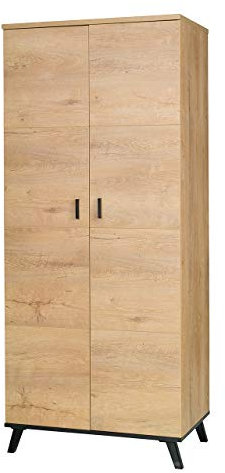 Mirjan24 Drehtürenschrank John JN01, Kleiderschrank, Praktischer Garderobenschrank mit Kleiderstange, 2-türig Schrank für Diele & Flur, viel Stauraum (Eiche Lefkas/Schwarz, mit 1 Einlegeboden)