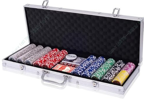 DREAMADE Poker-Set mit 300 Poker Chips, Pokerset Koffer Profi,Pokerkoffer aus Alu, Pokerspiel mit 1 Dealer Button, 5 Würfel und 2 Kartendecks (Silber)