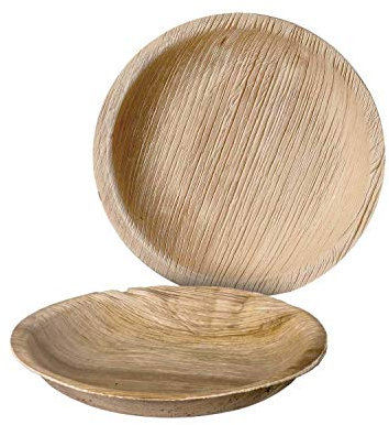 Palmplate Vaisselle jetable de qualité supérieure en feuilles de palmier, compostable, biodégradable, lot de 200 coupelles en feuille de palmier, assiettes d'env. Ø 15 cm, bols jetables