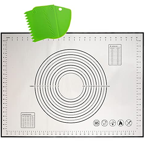 Large Non-Stick Silicone Baking Pastry Mat for Dough Rolling (50X70cm) | with Dough Scraper, Non-Slip Fondant Kneading Board, BPA Free