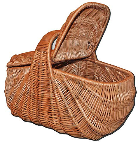 Großer Einkaufskorb Picknickkorb Weidenkorb Autokorb Weide Korbwaren Korb mit/ohne Einlage kariert Weiss/braun (Braun - mit Deckel)