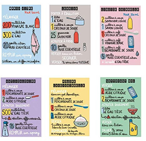 udc DLP – Set di 6 magneti ISA Astuce, detergente per pavimenti, polvere per lavastoviglie, anticalcare, liquido per stoviglie, detersivo e spray vetri, dimensioni: 8 x 5,5 cm