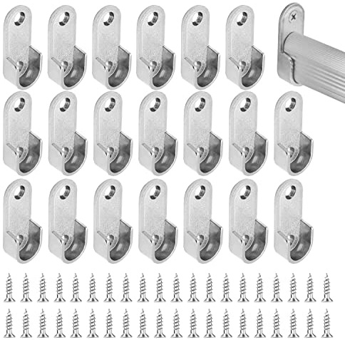 Oval Wardrobe Hanging Rail Rod Pole Socket, Stainless Steel Pipe Bracket, Wall Mount End Supports for Closet Curtain 16mm (20Pcs)