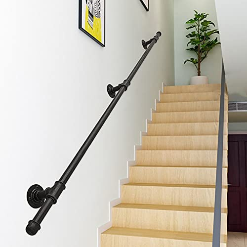 Stair Handrail for Outdoor Support Grab Rail, 1m 1.5m 2m 2.5m 3m Stairway Railing| Staircase Handrail Banister Kit | External Outside Wall Mounted, Black (Size : 16.4ft/500cm)