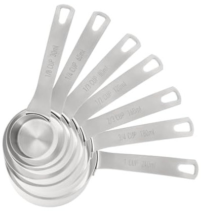 Chef Pomodoro Messbecher Edelstahl – Cups Messbecher Set 7-teilig (30–240 ml) – Präzise Measuring Cup für Küche & Backen – Stapelbar, rostfrei, spülmaschinenfest, langlebig & einfach zu verstauen