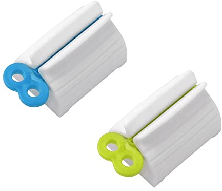 2pcs Rolling Tube Toothpaste Squeezer Toothpaste Seat Holder Stand for Bathroom Accessories（1Blue1Gree）