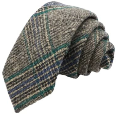 No Name Ltd Cravatta tradizionale a spina di pesce in tweed di lana a quadri in cashmere per uomo, Marrone e grigio., Slim