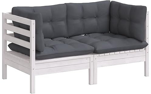vidaXL Trädgårdssoffa 2-sits med antracit dynor massiv furu, sektionssoffa, modulsoffa, utesoffa, sektionssoffor, modulsoffor, altansoffa, altansoffor