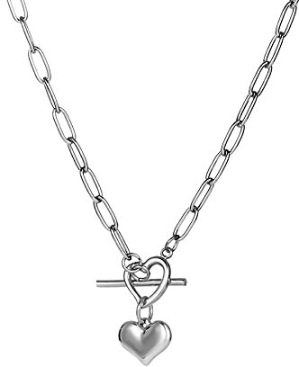 JAYUMO Gold Silver Chunky Heart Necklaces for Women Lock Choker Stainless Steel Necklace, extra, Stainless Steel, No Gemstone