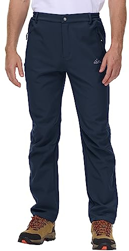 Rdruko Mens Fleece Lined 4 Zip Pockets Ski Trousers | Warm Waterproof Outdoor Hiking Walking Fishing Snow Skiing Partial Elastic Waistband Pants Winter Thermal Softshell Workwear