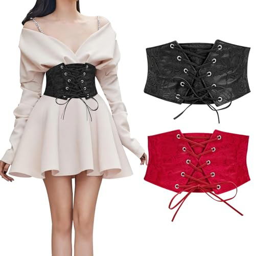 WERFORU 2 Stücke Damen Korsett Tied Waspie Gürtel Halloween Elastische Breite Gürtel für Kleider