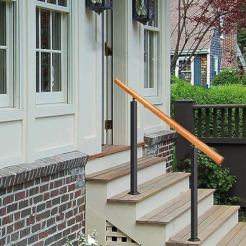 Wooden Handrail, Ajustable Outdoor Stair Railing, 1 to 3 Steps Non-Slip Stair Handrail, Safety Stair Handrail with Installation Kit for Concrete/Wood/Brick (Color : Svart, Size : H:85cm-L:80cm)