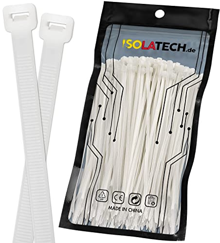 ISOLATECH Colliers de serrage Transparent Résistant aux UV 100 pièces 400mm x 7,6mm grand petit long large fin extra fort résistant à la déchirure refermable qualité industrielle Nylon Set Choix