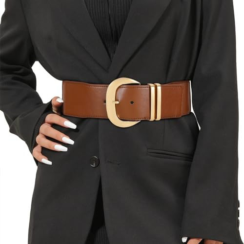 JasGood Damen Breiter Gürtel Elastischer Taillengürtel für Kleider Stretchy Gürtel Hüftgürtel Goldener Schnalle Gürtel für Damen
