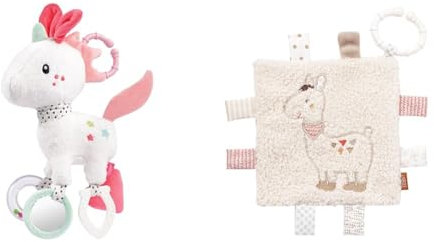 Fehn Activity Spielzeug Einhorn - Motorikspielzeug mit Befestigungsring & Knistertuch Lama - Spielzeug zum Aufhängen mit Raschelpapier & Quietsche
