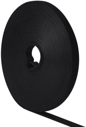 GORGECRAFT 15m x 12mm Hook Loop Cable Ties Cord Organizer Reusable Fastening Wrap Tape Self Gripping Double Sided Straps Cable Management Wire Organizer Roll for Home Office Data Centers Black