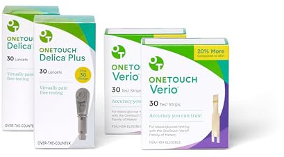 OneTouch Delica Plus Lancets & OneTouch Verio Test Strips Bundle - Fine 30-Gauge - for Diabetes Testing - Diabetic Supplies for Blood Sugar Monitor - Includes 60 Test Strips & 60 Lancets