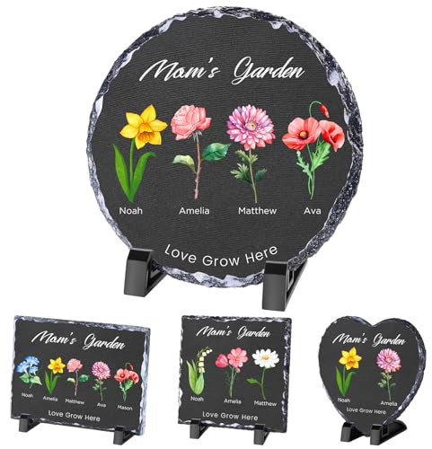 Skyeasure Personalisierter Gartenstein, Erste Mutter jetzt Oma, personalisierbar, personalisierbar, für Omas Garten, Geburtsmonat, Blumen-Gedenkstein mit Text/Namen, Geschenk für Oma, Muttertag