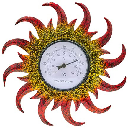 Fukamou Dekoratives Außenthermometer,Wasserdichtes Wandthermometer - Einzigartige Sonnenform, Terrassenthermometer Für -Heimdekoration, Keine Batterien Erforderlich