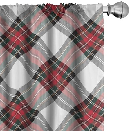 ABAKUHAUS Schottenkaro Vorhänge 2er-Pack, Traditionelles Plaid mit diagonalen Linien und Rhomben Scottish Culture Inspirations, Vorhang für Wohnzimmer Schlafzimmer, 4 Stück 75x245 cm,Weiß Rot Schwarz