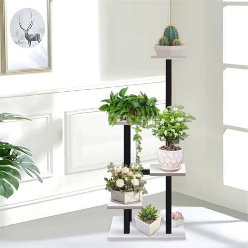 Gemsaya 5 Tier Plant Stands, 84cm Large Metal Plant Stand, Corner Tiered Tall Flower Holders, Pot Stand Indoor for Multiple Plants, White Modern Flower Shelf Display Rack for Garden Balcony Office