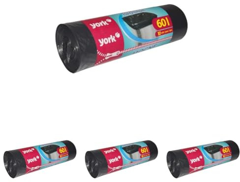 YORK Schwarze Müllsäcke 60L (1 Rolle mit 10 Stück) - Müllsack 60 Liter - Große Müllsäcke - Stabile Abfallsäcke - Mülltüten 60l Extra Stark (Packung mit 4)