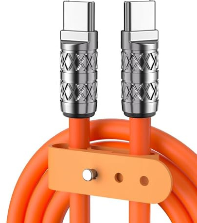 REFLEX POWER Orange 1M USB-C Charger Cable, Soft Silicone, Zinc Alloy Connectors, 5A/100W PD, 480Mbps Data Transfer, Fast Type-C to C Charging Power for iPhone/Android/Ipads (1 Meter)