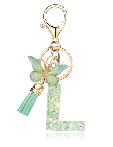KGDUYC Porte-clés avec initiales pour filles et femmes, porte clef femme, porte-clés initiales,mignon papillon en forme de cœur, Porte-clés Lettre Papillon L,pour sac à dos, cartable