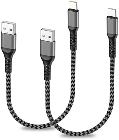 Cable iPhone Corto 2Pack 0.3M[MFi Certificado], Cable USB a Lighting Nylon Cable Cargador Lightning Carga Rapida USB Charger cable para iPhone 14/13/12/11/X/XS/XR/8/7/6/SE, iPad Pro/Air/Mini, AirPods