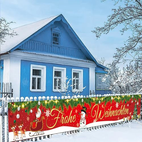 Frohe Weihnachten Banner Merry Christmas Banner zum anhängen Weihnachtsdeko | Weihnachtsbanner Outdoor Indoor Balkon Weihnachtsdeko für Weihnachten Weihnachtsfeier Neujahr 35*270cm