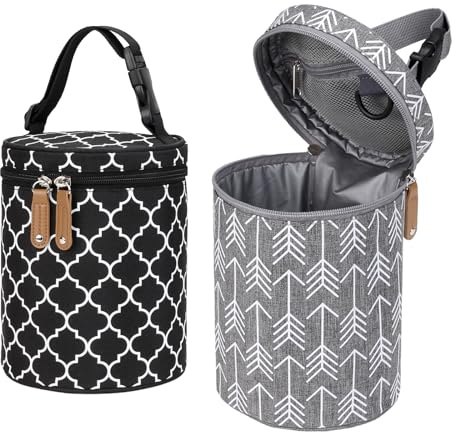 ULVBABI Insulated Baby Bottle Thermal Bag, Portable Breast Milk Cooler Bag Fits 4 Baby Bottles with Ice Pack & Shoulder Strap, Tote Storage Bag Portable Milk Bottle Holder & Carrier (Black & Grey)