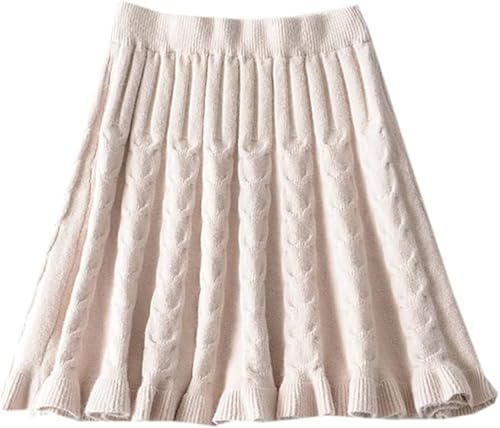 SANGTREE Women's High Waist Basic Plain Stretchy Cable Knit Mini Pleated Skirt, Light Khaki, XX-Large