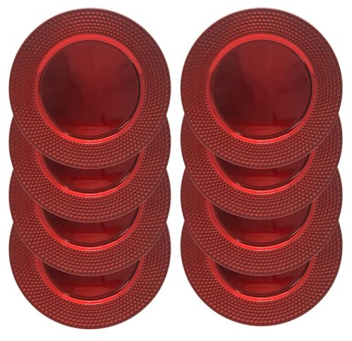 Daniel James Metallic Charger Plates - 33cm Round Reusable Dining Table Setting Plates for Christmas Party, Celebration, Weddings & Table Décor Placemat - Red Diamond, Pack of 8