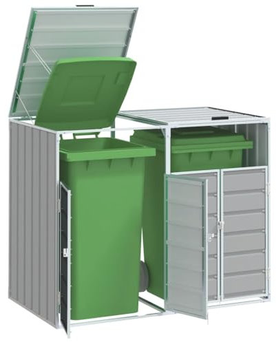 YJKKZQLB Abri pour poubelles à roulettes Double pour conteneurs de Stockage extérieurs Cache-Poubelle à roulettes pour 2 poubelles Gris Acier 144x81x113 cm
