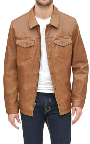 Levi's Men's Leather Shirt Jacket, Saddle Faux Leather, Medium