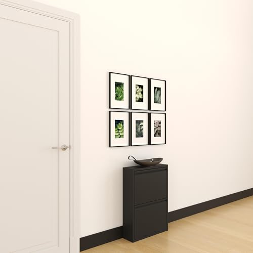 furni24 Schuhschrank Schmal – Platzsparender Metall-Schuhschrank mit Magnetklappen, Platz für 4-6 Paar Schuhe, Wandmontierbar und Vormontiert - 2 Klappen, Schwarz