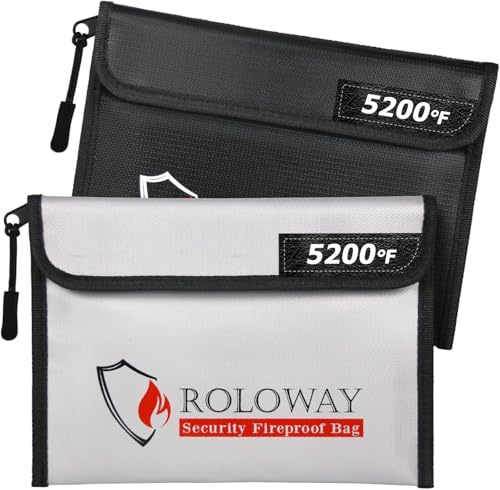 SEKAM Feuerfeste Tasche (24,4 x 16,8 cm) 5200℉ Hitzeisoliert, Feuerfeste Geldtasche Banktasche mit Reißverschluss für Bargeld (2er-Pack)
